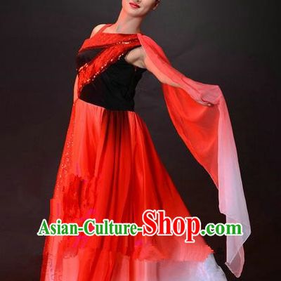 Traditional Chinese Classical Dance Fan Dancing Costume, Folk Dance Opening Dance Dress for Women