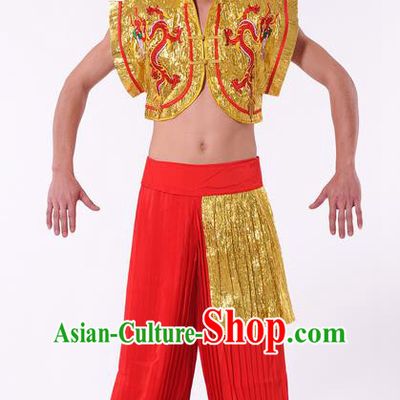 Traditional Chinese Classical Dance Yangge Fan Dance Costume, Folk Dance Drum Dance Uniform Yangko Clothing for Men