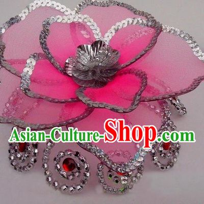 Traditional Chinese Folk Dance Headwear Yangko Hair Accessories, Chinese Classical Dance Pink Flower Headpiece Hair Pin for Women