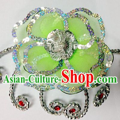 Traditional Chinese Folk Dance Headwear Yangko Hair Accessories, Chinese Classical Dance Green Flower Headpiece Hair Pin for Women