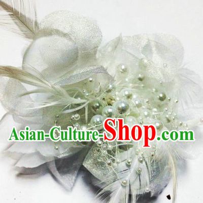 Traditional Chinese Folk Dance Headwear Yangko Hair Accessories, Chinese Classical Dance White Feather Headpiece Hair Pin for Women