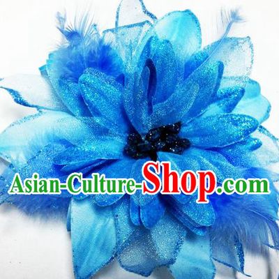Traditional Chinese Folk Dance Headwear Yangko Hair Accessories, Chinese Classical Dance Blue Peony Flower Headpiece Hair Pin for Women
