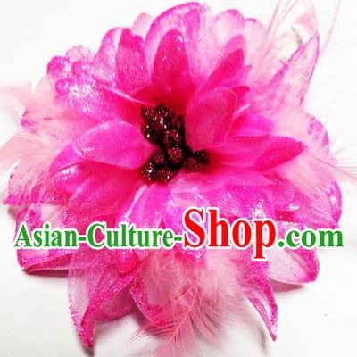 Traditional Chinese Folk Dance Headwear Yangko Hair Accessories, Chinese Classical Dance Pink Peony Flower Headpiece Hair Pin for Women