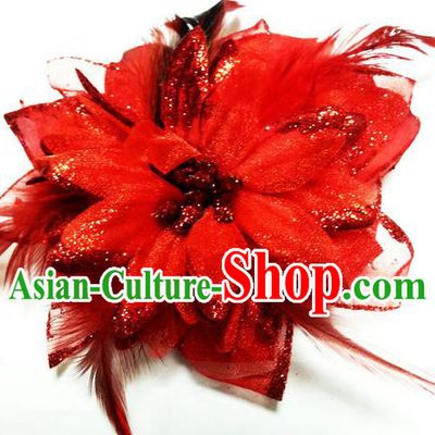 Traditional Chinese Folk Dance Headwear Yangko Hair Accessories, Chinese Classical Dance Red Peony Flower Headpiece Hair Pin for Women