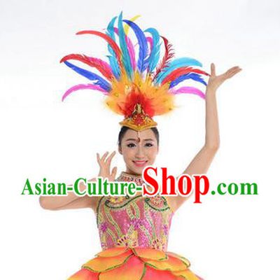 Traditional Chinese Folk Dance Feather Headwear Yangko Hair Accessories, Chinese Classical Dance Opening Dance Headpiece Hair Pin for Women