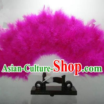 Traditional Chinese Folk Dance Fan, Chinese Classical Dance Pink Feather Fans for Women