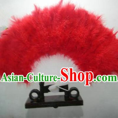 Traditional Chinese Folk Dance Fan, Chinese Classical Dance Red Feather Fans for Women
