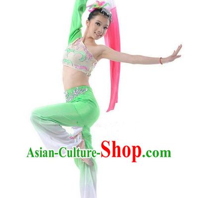 Traditional Chinese Classical Dance Water-sleeve Costume, Folk Dance Drum Dance Uniform Yangko Green Dress for Women