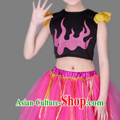 Top Grade Chinese Compere Performance Costume, Children Jazz Dance Dress Modern Dance Pink Bubble Skirts for Girls Kids
