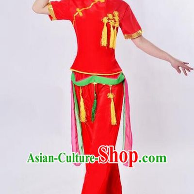 Traditional Chinese Yangge Fan Dancing Costume, Folk Dance Yangko Costume Drum Dance Red Clothing for Women