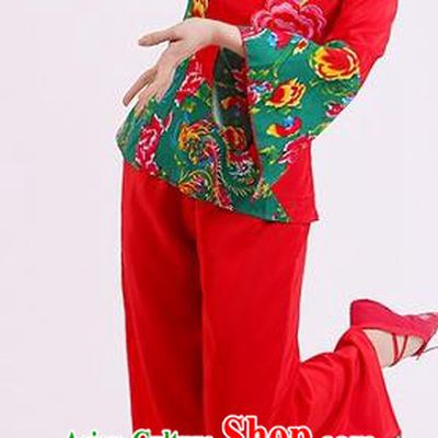 Traditional Chinese Yangge Fan Dancing Costume, Folk Dance Yangko Mandarin Sleeve Uniforms Drum Dance Green Clothing for Women