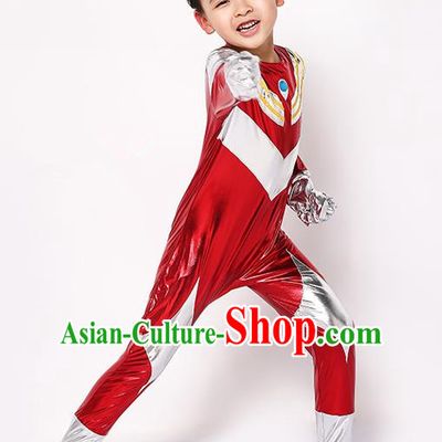 Chinese Modern Dance Costume, Children Cosplay Ultraman Uniforms, Halloween Party Red Suit for Boys Kids
