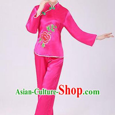 Traditional Chinese Yangge Fan Dancing Costume, Folk Dance Yangko Costume Drum Dance Pink Clothing for Women
