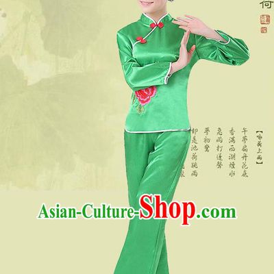 Traditional Chinese Yangge Fan Dancing Costume, Folk Dance Yangko Costume Drum Dance Green Clothing for Women