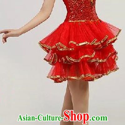 Chinese Compere Performance Costume, Opening Dance Chorus Dress, Modern Dance Classic Dance Red Bubble Dress for Women