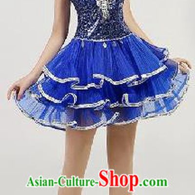 Chinese Compere Performance Costume, Opening Dance Chorus Dress, Modern Dance Classic Dance Blue Bubble Dress for Women
