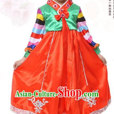 Traditional Korean Hanbok, China Korean Nationality Dance Red Dress for Kids