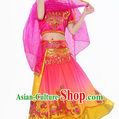 Traditional Indian Belly Dance Costumes, Bollywood Belly Dance Red Dress for Women
