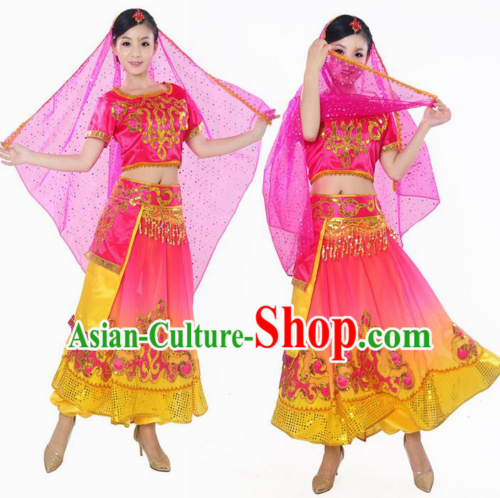 Traditional Chinese Yangge Fan Dancing Costume and Accessories
