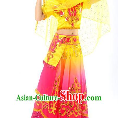 Traditional Indian Belly Dance Costumes, Bollywood Belly Dance Yellow Dress for Women