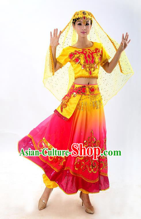 Traditional Chinese Yangge Fan Dancing Costume and Accessories