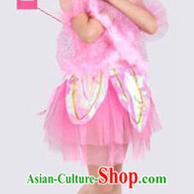 Top Compere Performance Catwalks Costume, Children Chorus Red Dress with Wings, Modern Dance Princess Short Pink Bubble Dress for Girls Kids