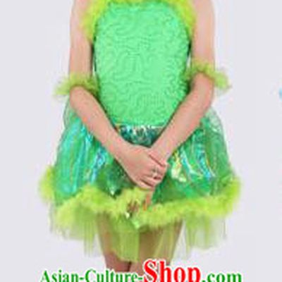 Top Compere Performance Catwalks Costume, Children Chorus Red Dress with Wings, Modern Dance Princess Short Green Bubble Dress for Girls Kids