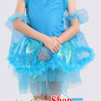 Top Compere Performance Catwalks Costume, Children Chorus Red Dress with Wings, Modern Dance Princess Short Blue Bubble Dress for Girls Kids