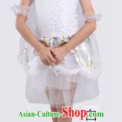Top Compere Performance Catwalks Costume, Children Chorus Red Dress with Wings, Modern Dance Princess Short White Bubble Dress for Girls Kids