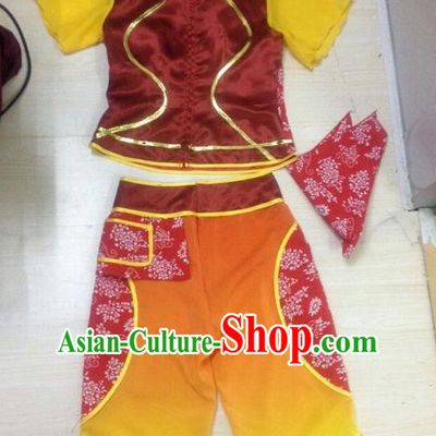 Traditional Chinese Classical Dance Yangge Fan Dance Costume, Folk Dance Uniform Yangko Orange Clothing for Women