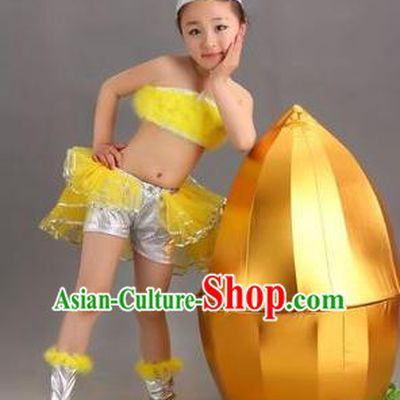 Top Compere Performance Catwalks Costume, Children Little Chicken Dress, Modern Dance Short Yellow Bubble Dress for Girls Kids