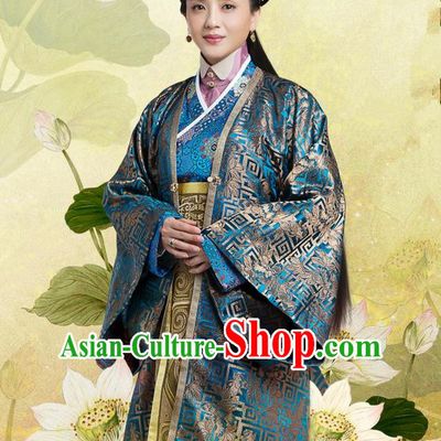 Traditional Chinese Ancient Song Dynasty Imperial Consort Costume and Headpiece Complete Set, Chinese Teleplay Flower Shabana Flyings Sky Senior Concubine Embroidered Dress for Women