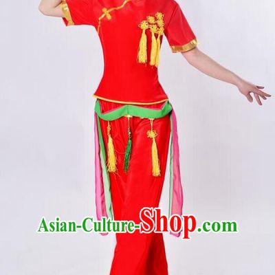 Traditional Chinese Classical Dance Yangge Fan Dance Costume, Folk Dance Drum Dance Uniform Yangko Red Clothing for Women