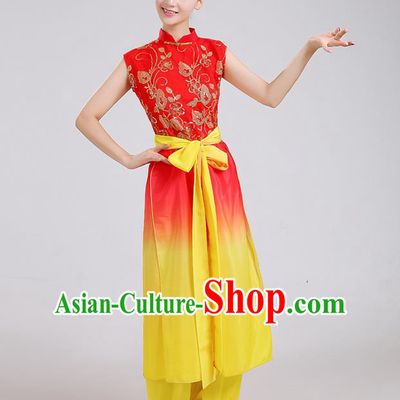 Traditional Chinese Classical Dance Yangge Fan Dance Costume, Folk Dance Drum Dance Uniform Yangko Clothing for Women