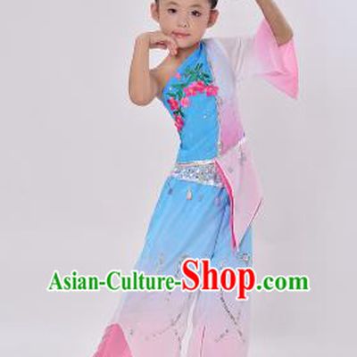 Traditional Chinese Classical Dance Children Yangge Fan Dance Costume, Folk Dance Drum Dance Uniform Yangko Clothing for Kids