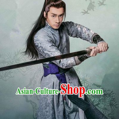 Traditional Chinese Song Dynasty Swordsman Dandies Costume and Handmade Headpiece Complete Set, China Ancient Chivalrous Expert Clothing for Men