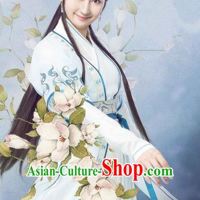 Chinese Teleplay Flower Shabana Flyings Sky Young Lady Embroidered Dress, Traditional Chinese Ancient Song Dynasty Imperial Princess Costume and Headpiece Complete Set for Women