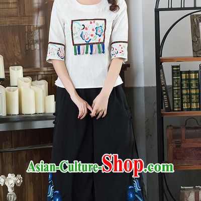 Traditional Chinese National Costume Loose Pants, Elegant Hanfu Embroidered Chiffon Black Wide leg Pants, China Ethnic Minorities Tang Suit Ultra-wide-leg Trousers for Women