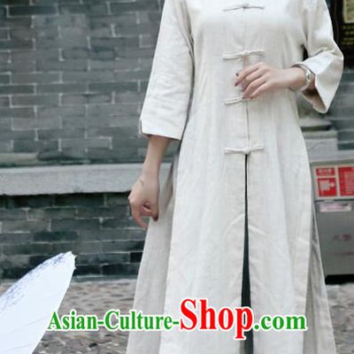 Traditional Ancient Chinese National Costume, Elegant Hanfu Stand Collar White Coat Robes, China Tang Suit Plated Buttons Cape, Upper Outer Garment Dust Coat Clothing for Women