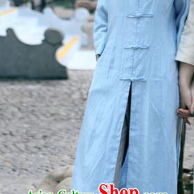 Traditional Ancient Chinese National Costume, Elegant Hanfu Stand Collar Blue Coat Robes, China Tang Suit Plated Buttons Cape, Upper Outer Garment Dust Coat Clothing for Women