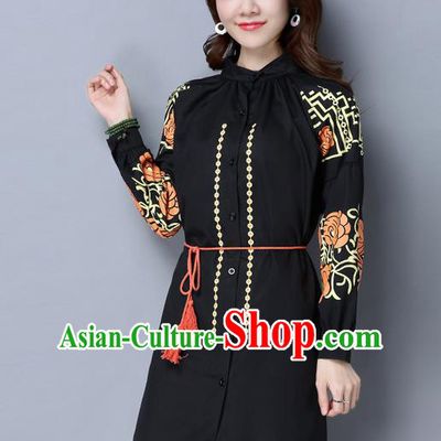 Traditional Chinese National Costume, Elegant Hanfu Dipdye Black Shirt, China Tang Suit Republic of China Chirpaur Blouse Cheong-sam Upper Outer Garment Qipao Shirts Clothing for Women