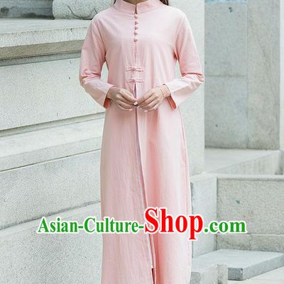 Traditional Ancient Chinese National Costume, Elegant Hanfu Stand Collar Pink Coat Robes, China Tang Suit Plated Buttons Cape, Upper Outer Garment Dust Coat Clothing for Women