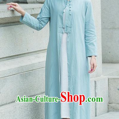 Traditional Ancient Chinese National Costume, Elegant Hanfu Stand Collar Blue Coat Robes, China Tang Suit Plated Buttons Cape, Upper Outer Garment Dust Coat Clothing for Women