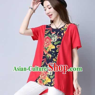 Traditional Chinese National Costume, Elegant Hanfu Patch Red Blouses, China Tang Suit Republic of China Chirpaur Blouse Cheong-sam Upper Outer Garment Qipao Shirts Clothing for Women