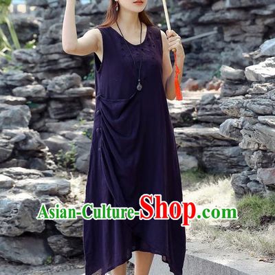 Traditional Ancient Chinese National Costume, Elegant Hanfu Qipao Linen Purple Dress, China Tang Suit Cheongsam Upper Outer Garment Elegant Dress Clothing for Women