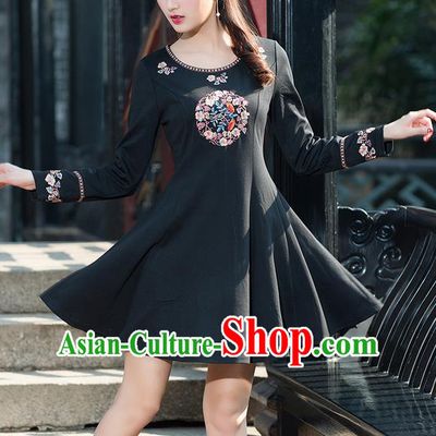 Traditional Ancient Chinese National Costume, Elegant Hanfu Embroidery Black Dress, China Tang Suit Upper Outer Garment Elegant Dress Clothing for Women