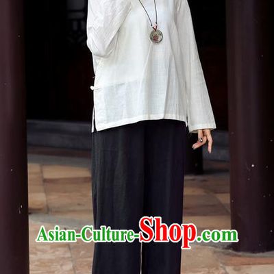 Traditional Chinese National Costume Loose Pants, Elegant Hanfu Linen Black Wide leg Pants, China Ethnic Minorities Tang Suit Folk Dance Ultra-wide-leg Trousers for Women