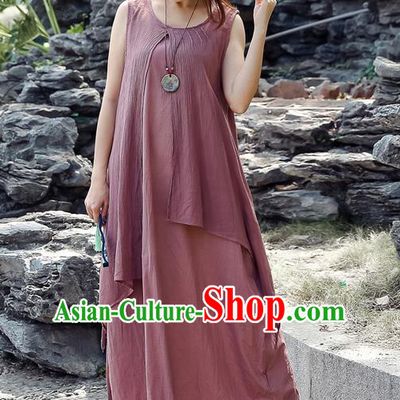 Traditional Ancient Chinese National Costume, Elegant Hanfu Linen Red Dress, China Tang Suit Chirpaur Republic of China Cheongsam Upper Outer Garment Elegant Dress Clothing for Women
