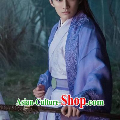 Traditional Ancient Chinese Elegant Swordsman Costume, Chinese Jiang hu Taoist Dress, Cosplay Chinese Television Drama Jade Dynasty Qing Yun Faction Childe Hanfu Embroidery Clothing for Men