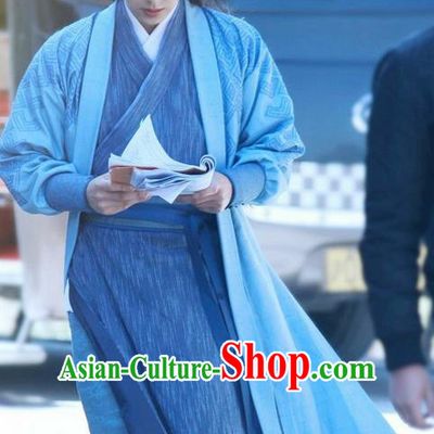 Traditional Ancient Chinese Elegant Swordsman Costume, Chinese Jiang hu Knight-errant Dress, Cosplay Chinese Television Drama Jade Dynasty Qing Yun Faction Taoist Priest Disciple Hanfu Clothing for Men